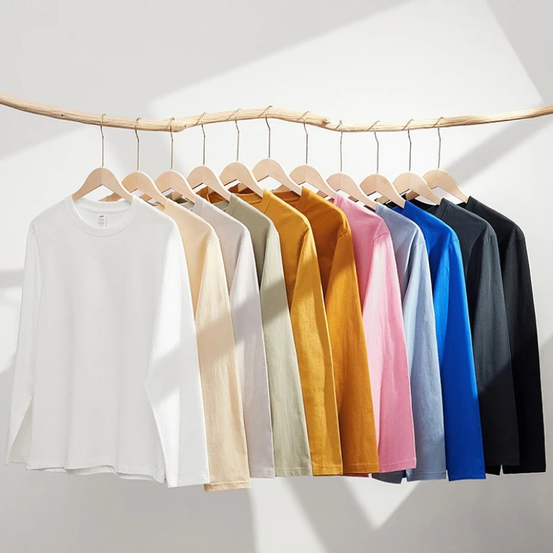 2026 100% Cotton T Shirt Women Autumn Winter Ribbed Causal O-Neck Basic Long Sleeve Harajuku Tops Fashion Loose Versatile Tees