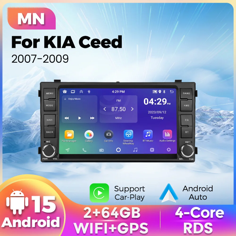 7-Zoll Kabelloses CarPlay Android Auto Multimedia-Display für KIA Ceed 2007-2009 Android 15 Autoradio GPS Intelligentes System