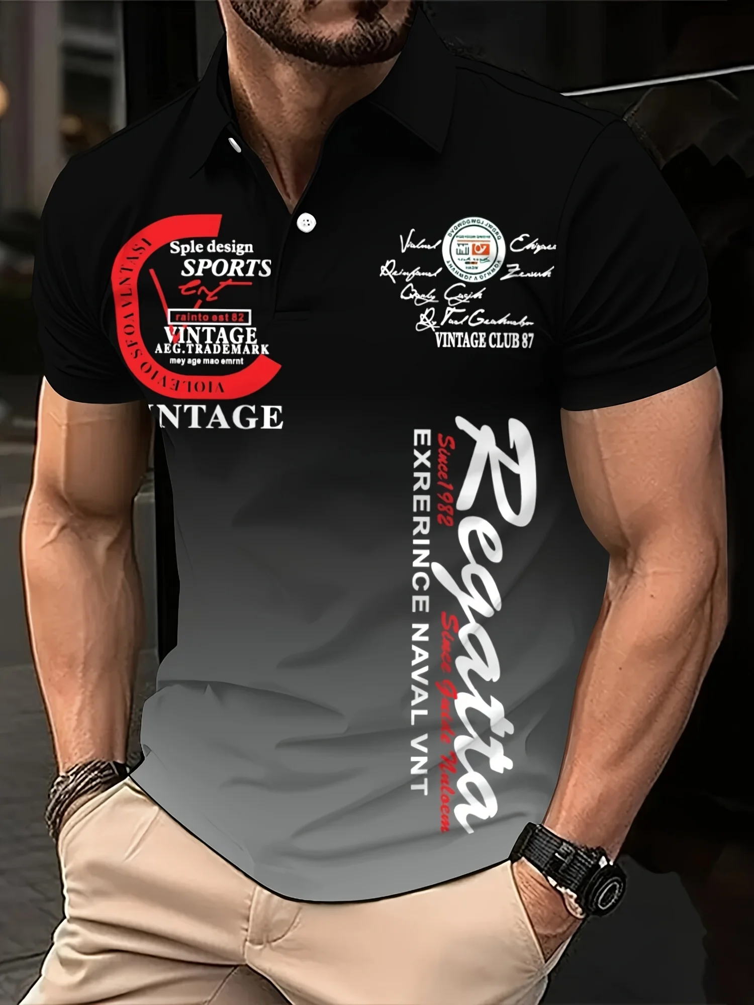 2026 Summer Men's Polo Shirt with Letter Print Breathable Lightweight Casual Fashionable Outdoor Men's Clothing