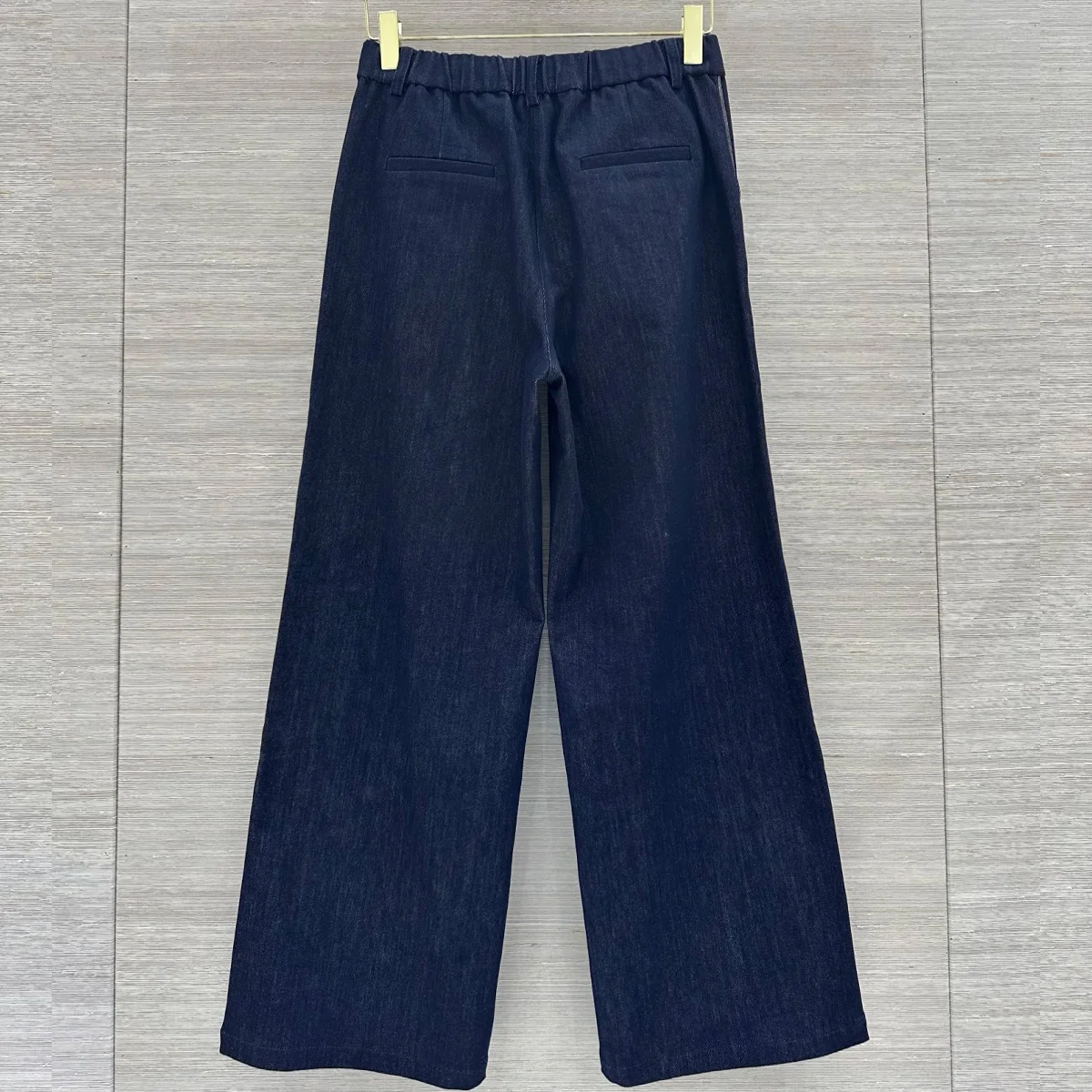 High Quality Women Denim Wide Leg Pants Drawstring Elastic Waist Button Zipper Loose Long Trousers With Lining lyt2680659