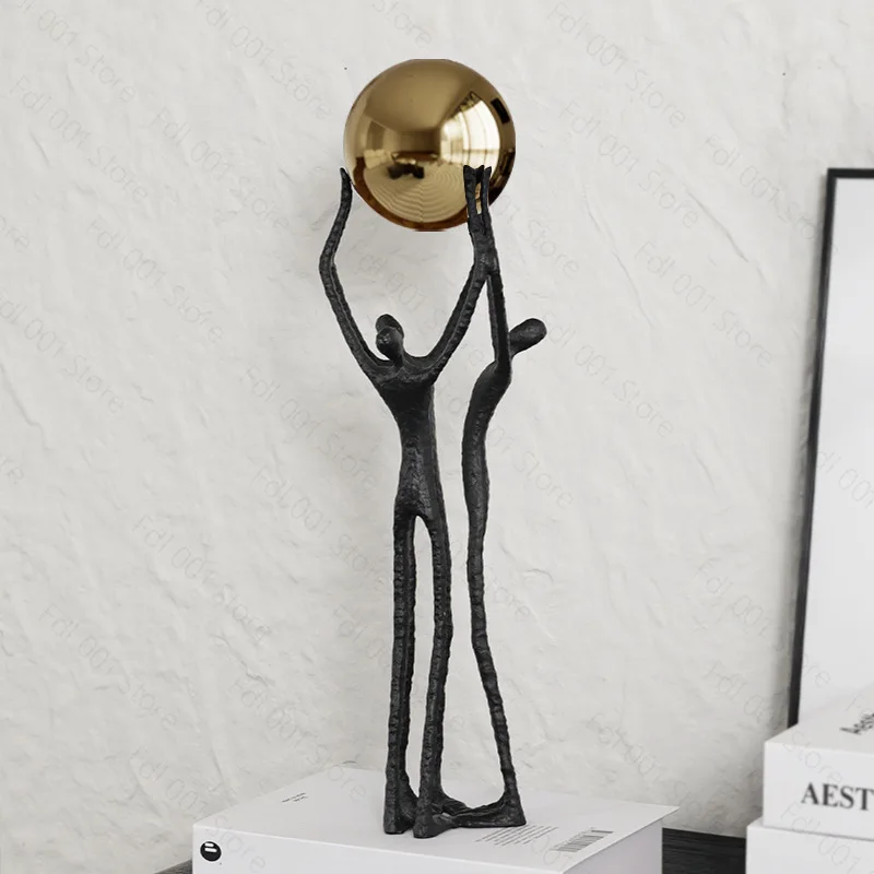 Resin Handicrafts Simulated Human Figure Sculpture Golden Ball Ball-bearer Figurine Figurine Home Decoration Accessories