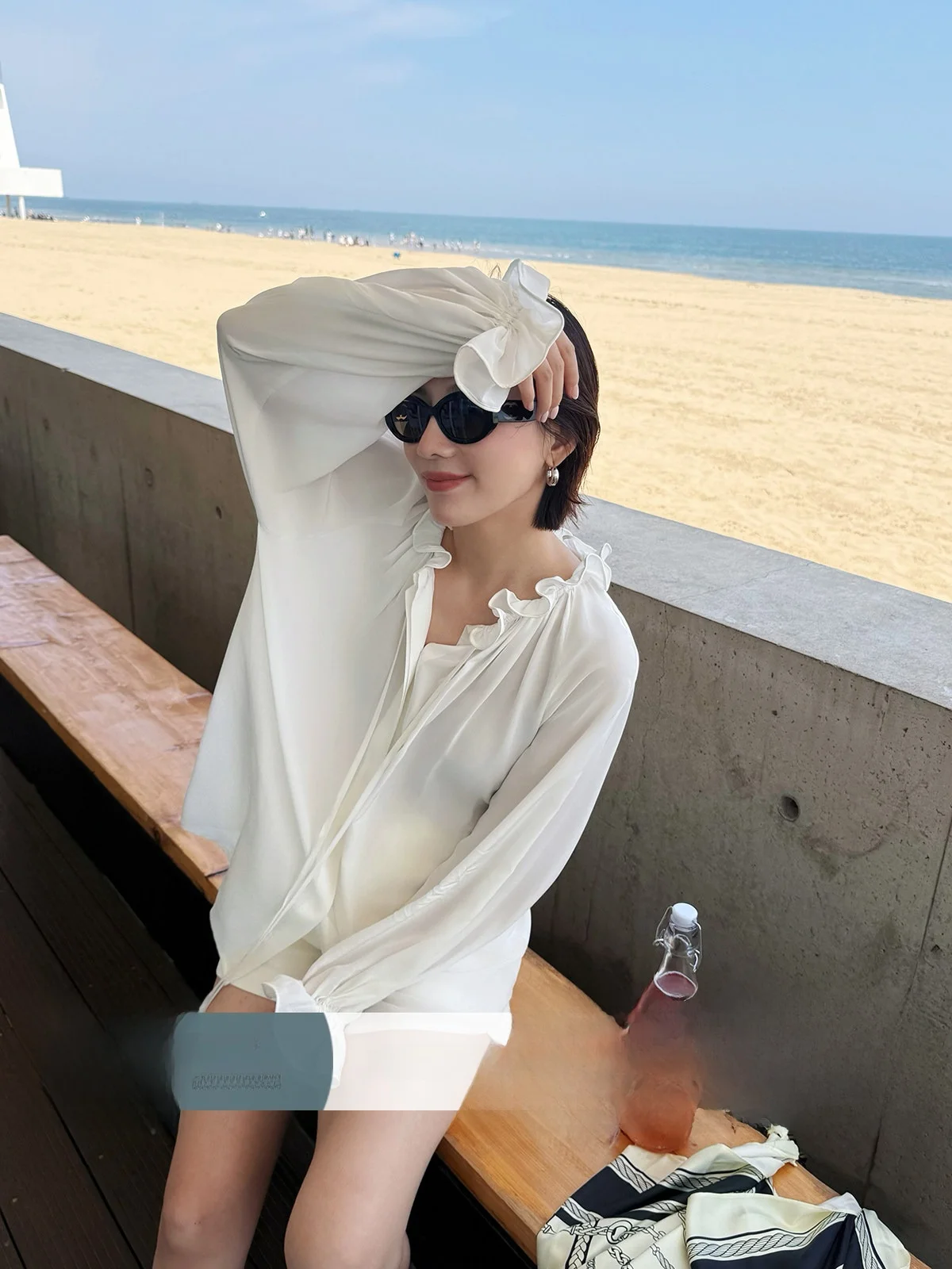 

Adjustable Lightweight Silk irt with 3D Flower Design Ele Loose Fit Commute Sle Long Sve Button up Women's irt