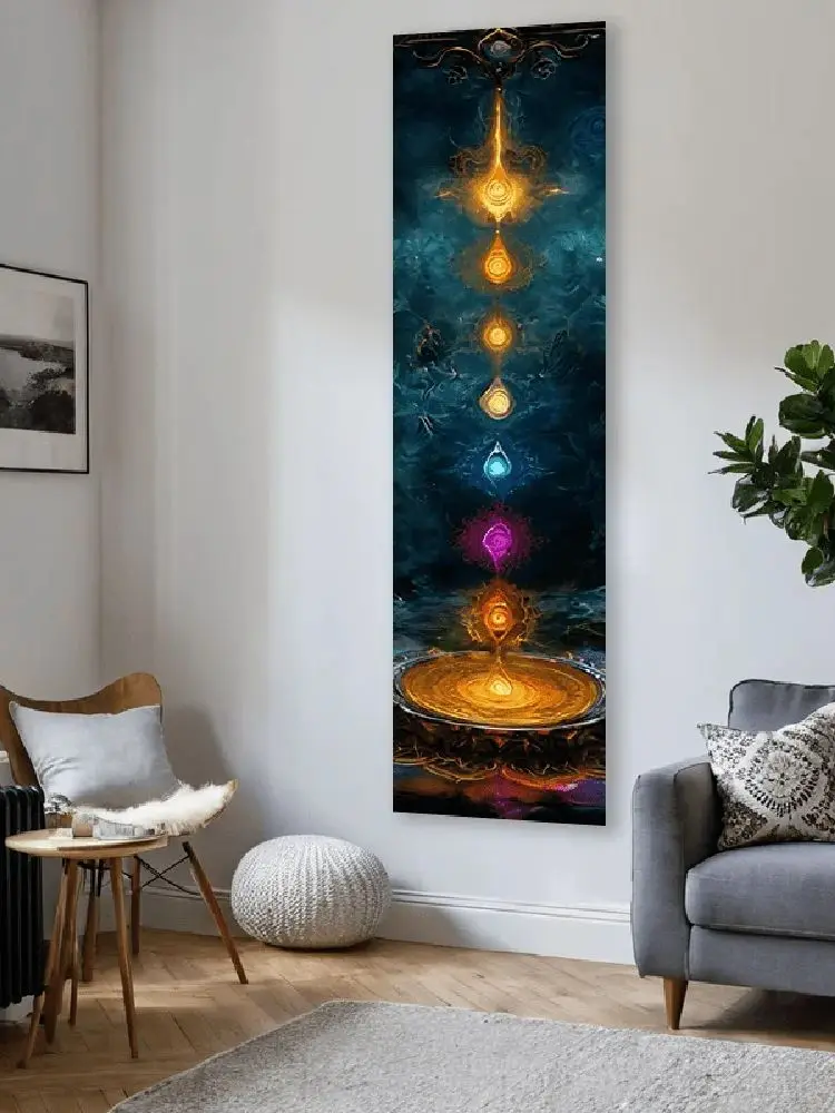 1PC  Vertical Chakra Energy Flow Tapestry Vibrant Colorful Spiritual Wall Art with Glowing Energy Centers,