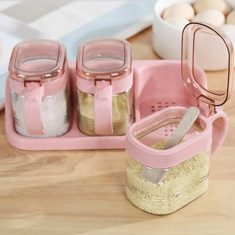 Spice Jar Seasoning Box Kitchen Spice Storage Bottle Plastic and Glass Jars Transparent Salt Pepper Cumin Powder Box Tools