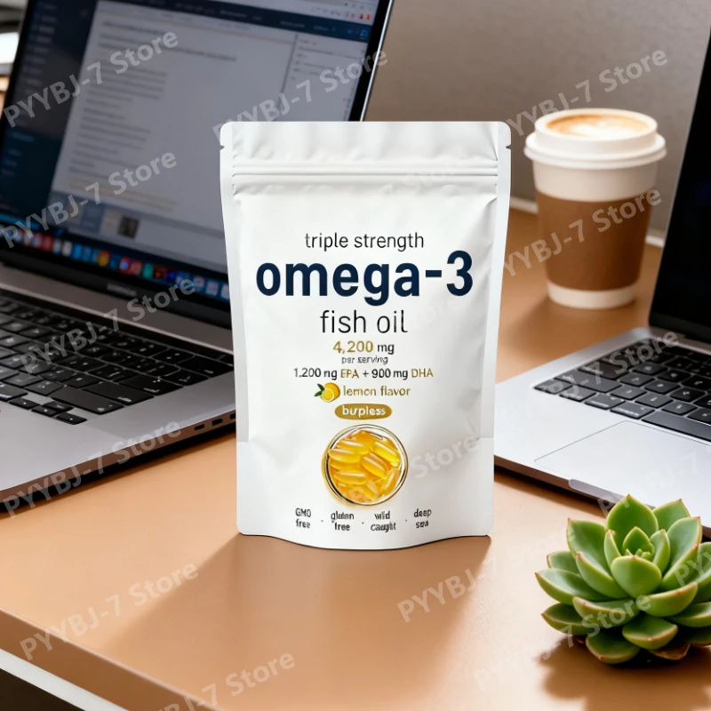 

Капсулы с рыбьим жиром Омега-3, 4200 мг на порцию, со вкусом лимона, без отрыжки, EPA 1200 мг, DHA 900 мг, из глубоководной рыбы, ежедневная добавка