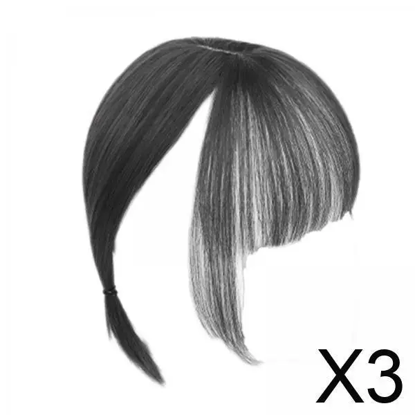 

3xBangs Hair Clip in Fringe Topper Hair Extension for Daily Use Party Cosplay Black