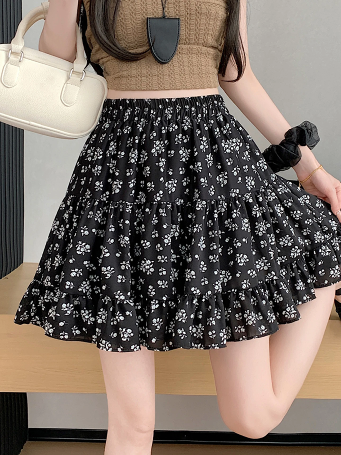 

Emily Clud Recommended Floral A-Line Skirt Women's Spring Summer Sweet Anti-Light ort Skirt High Waist Pleated Casual