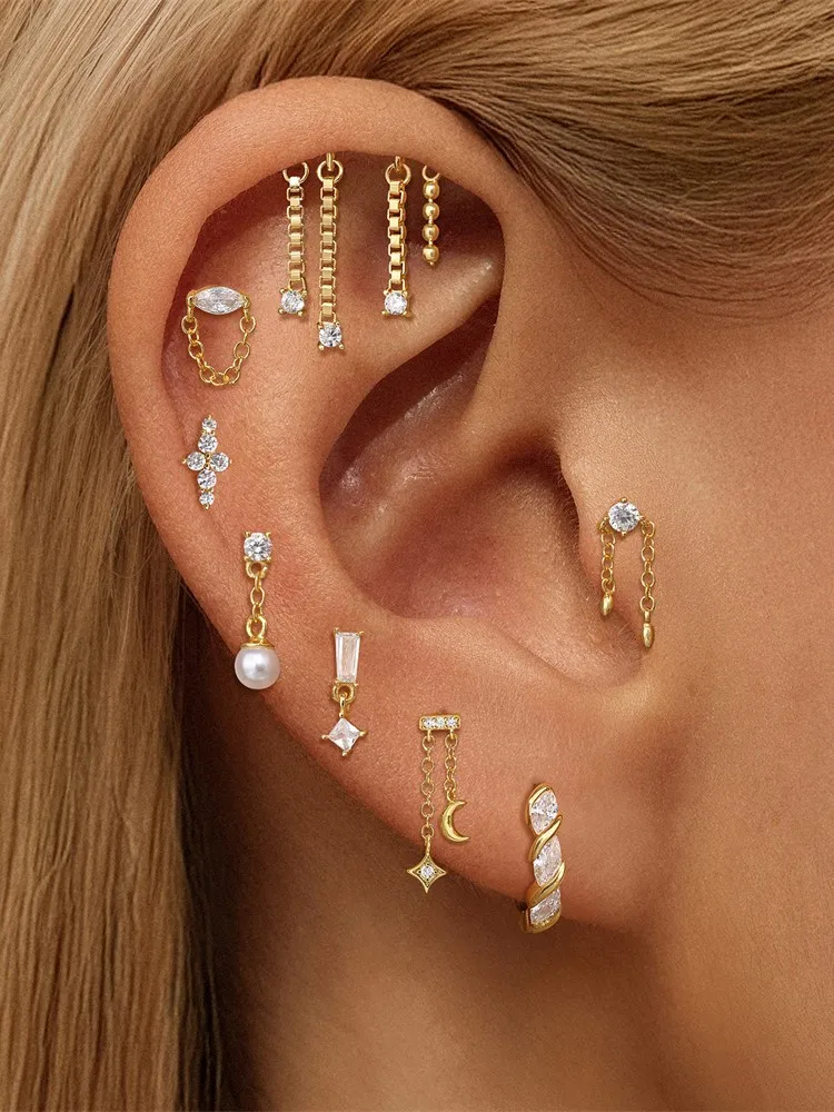 CANNER 1 ST 925 Sterling Zilveren Ketting Kwastje Geometrische CZ Platte Kop Piercing Oor Bot Nagel Voor Vrouwen Ins Ster Maan Stud oorbel - afbeelding 2