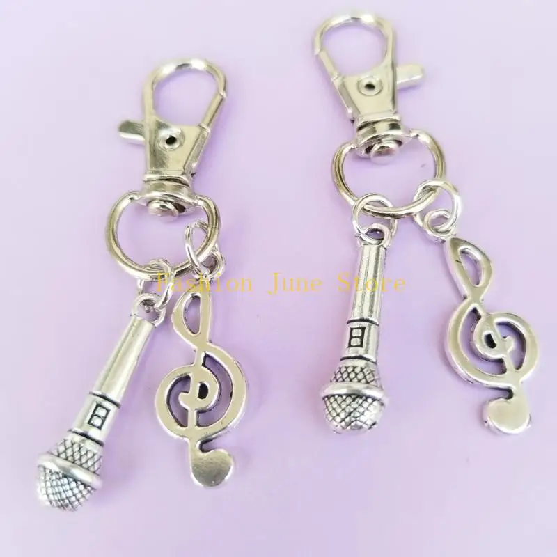 N5KA Cool Alloy Microphone Music Note Keychain Great For Decorating Bags Keys Or As A Gift For Friend