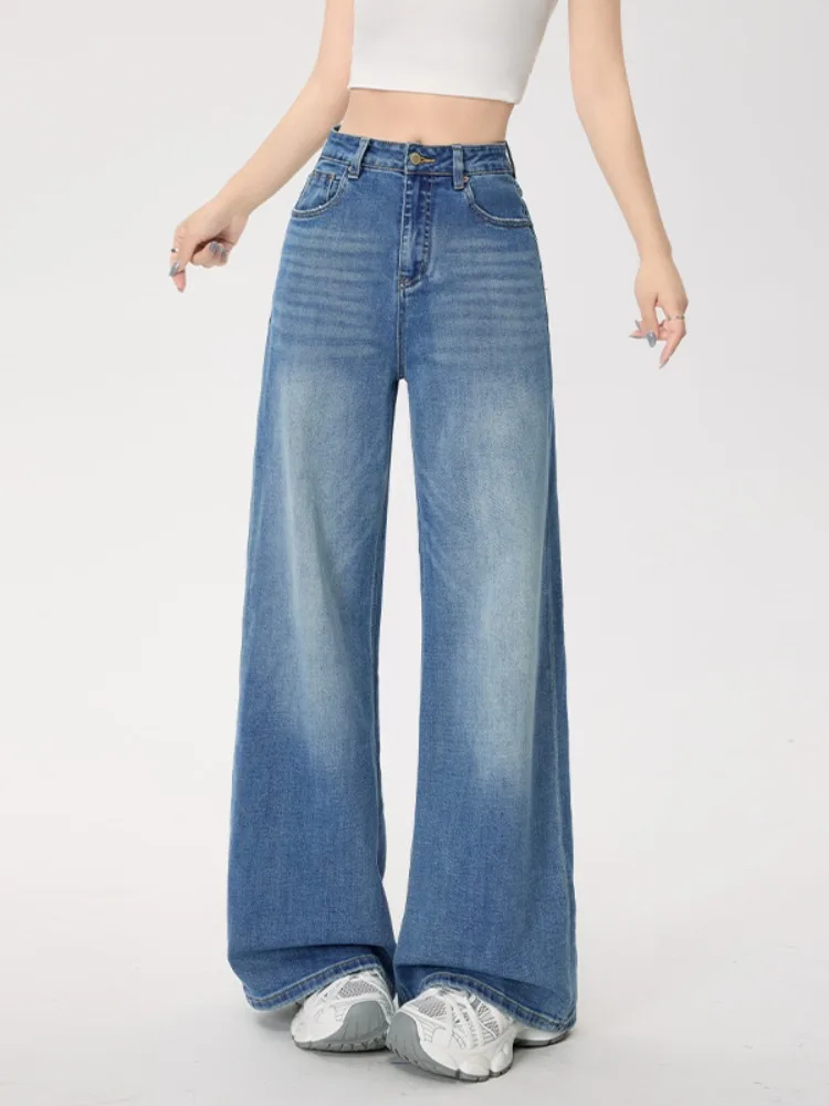 

High Waist Loose Fit Wide Leg Jeans Women's Summer Fashionable Floor Length Casual Straight Cut Denim Pants Breathable Comfor...