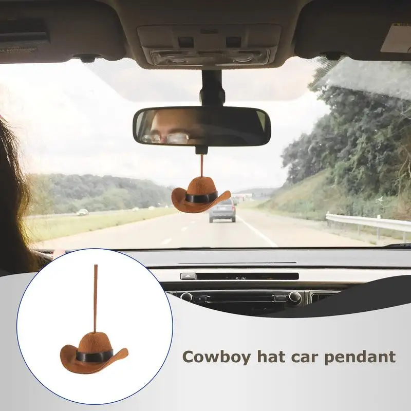 Cowboy Hat Ornament For Car Cute Cowboy Hat Fabric Pendant For Car Women Men Road Trip Fun Automotive Interior Decoration