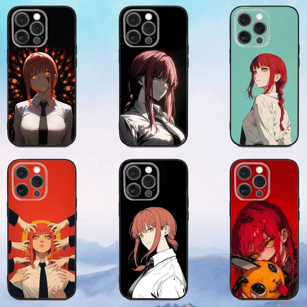 

M-Makima Anime Phone Case For iPhone 16e,16,15,14,13,12,11,Pro,X,XS,Max,XR,Plus,Mini Soft Black Cover
