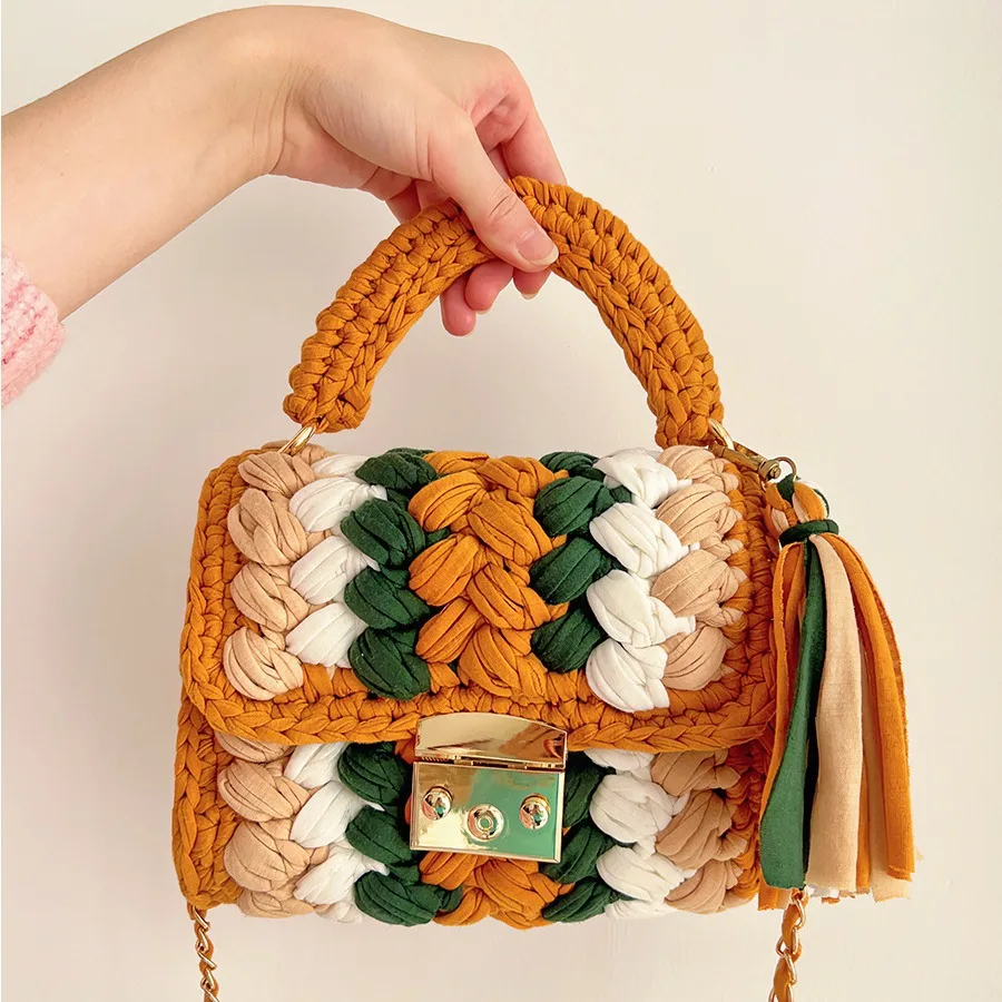 Imagem -05 - Handmade Woven Tassel Handbag para Mulheres Knitting Wool Shoulder Bolsa Designer Crochet Crossbody Bags Cor Yarn Purses Novo