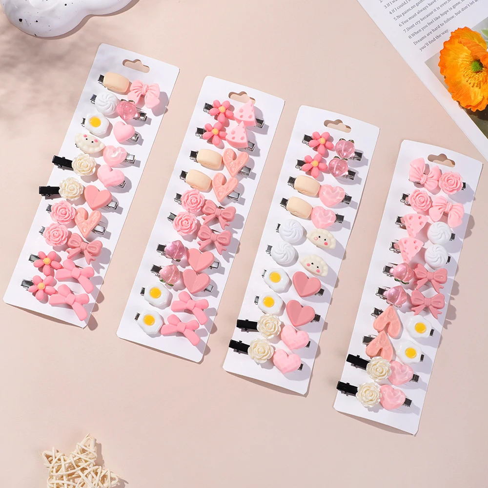 20Pcs/set Cute Pink Hair Bangs Hairclip for Kids Hair Accessories Cartoon Sweet Candy Hairpins Pretty Baby Girl Headwear Gift