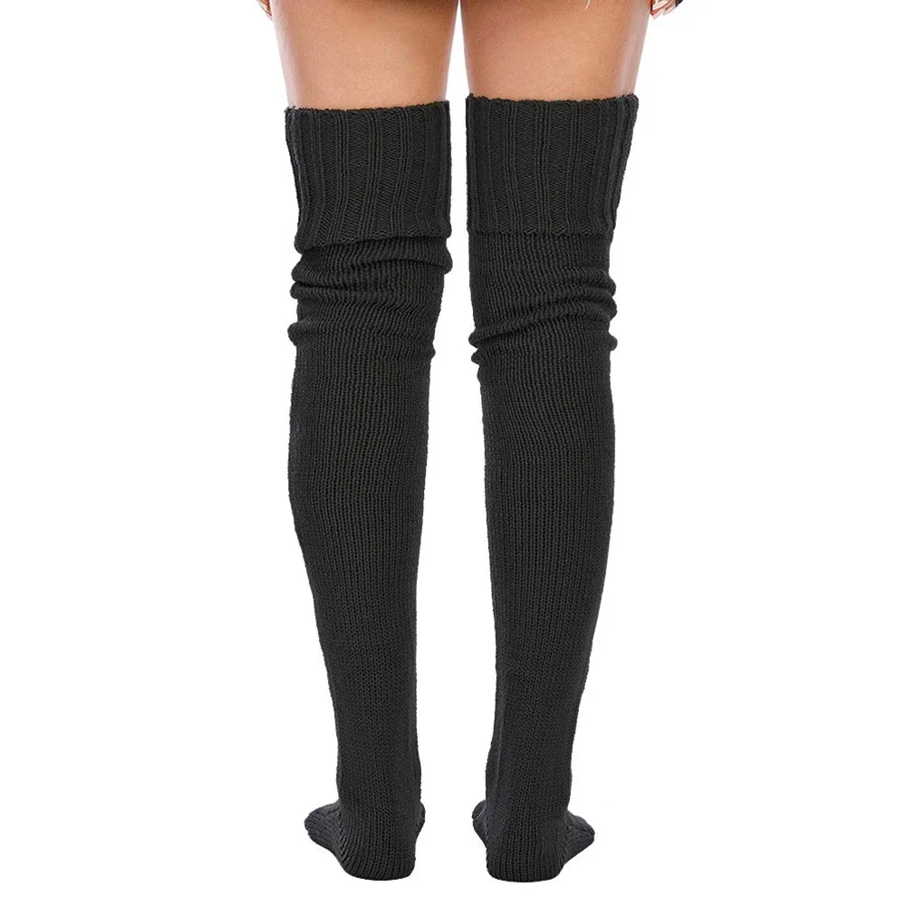 Womens Thigh High Stockings Winter Warm Ladies Black White Extra large Long Over Above Knee Socks Female wool Foot Leg Warmer