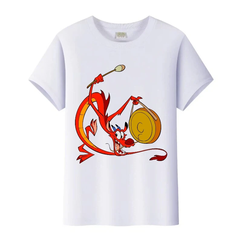 

Футболка с графикой Disney Mulan Mushu, топы в стиле хип-хоп для девочек, женская свободная футболка, летняя семейная белая блузка, детские футболки с короткими рукавами