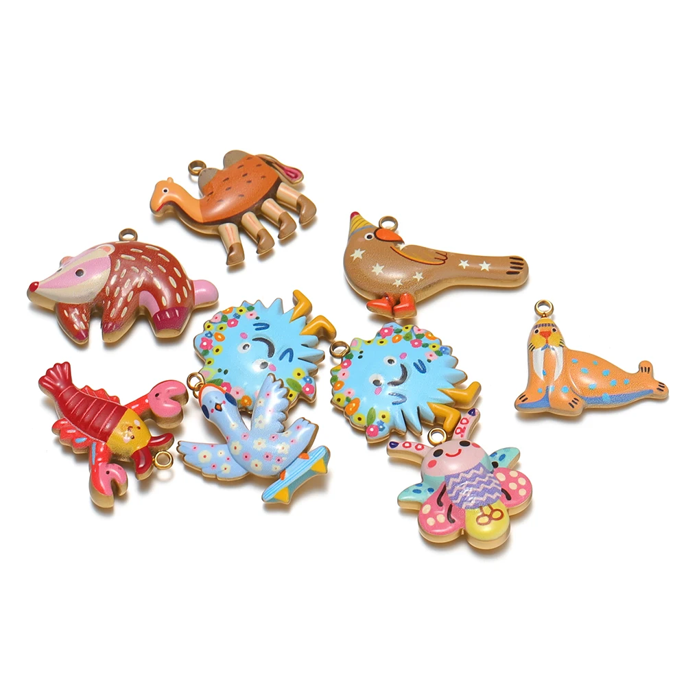 4 Stück Edelstahl-Emaille-Tieranhänger für DIY Niedliche Schmuckstücke Mädchen-Halskette Kinder-Anhänger Kinder-Ohrringe Herstellung – Detail 3