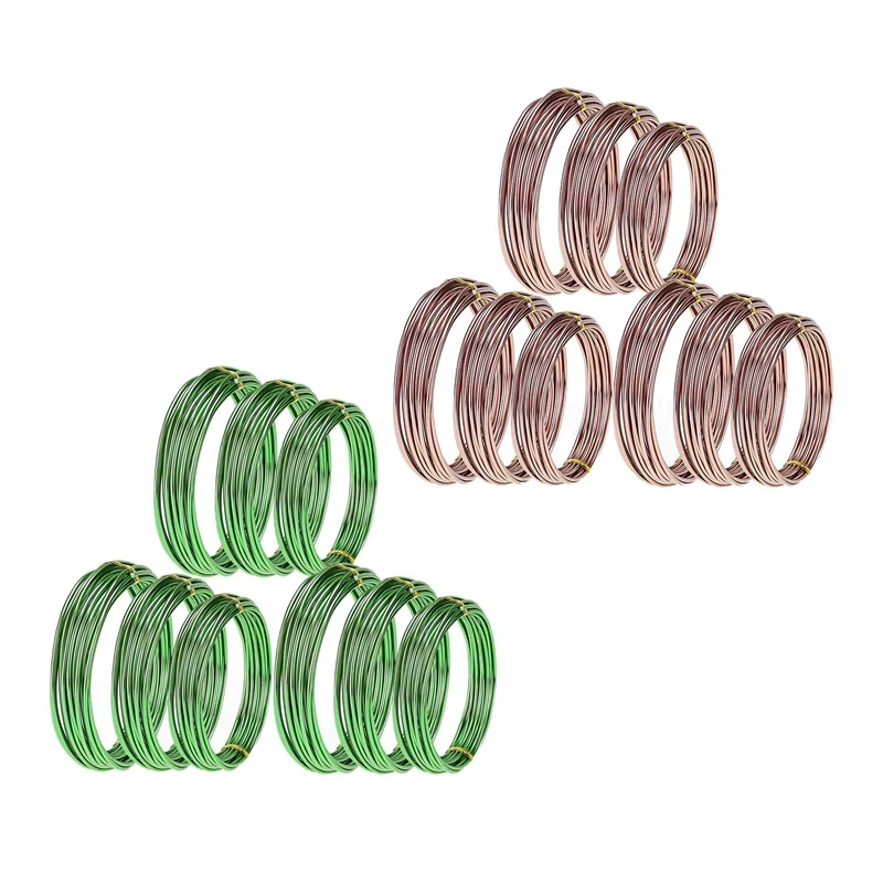 Flash Trend 2 Set 9 Rolls Bonsai Wires Anodized Bonsai Training Wire With 3 Sizes (1.0 Mm,1.5 Mm,2.0 Mm)-Green & Brown