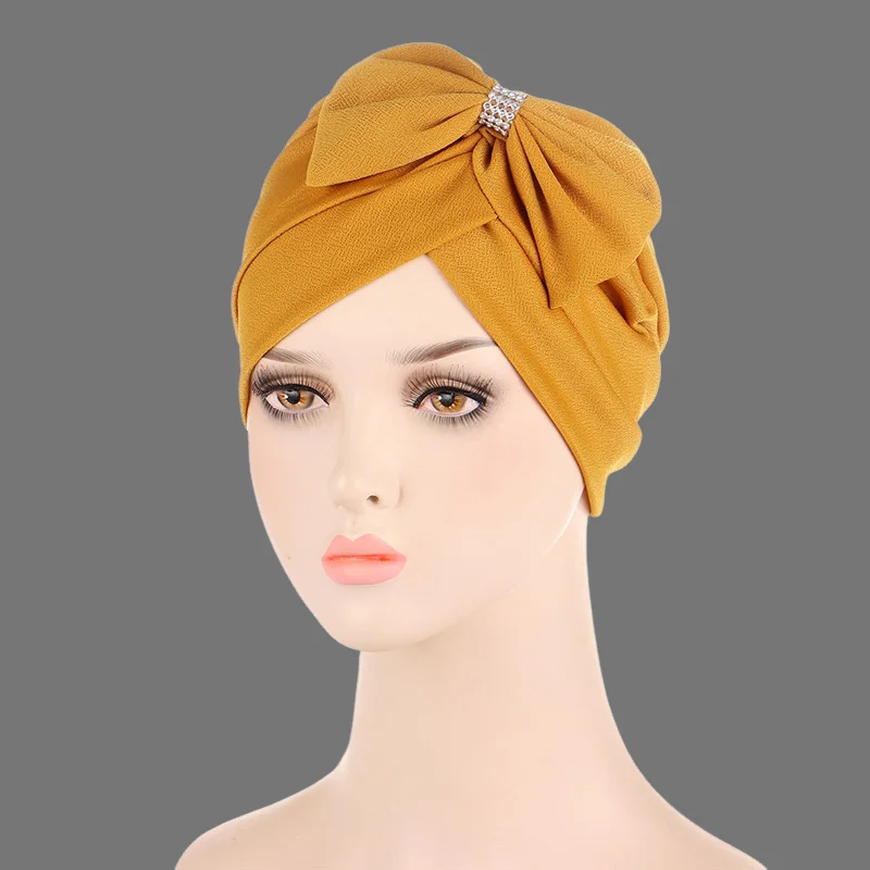 

Мусульманский однотонный чепчик, женский эластичный хиджаб с большим бантом, тюрбан, шапка, шарф, головной убор, шапка, химиотерапия, шапочки, банты, аксессуары для волос