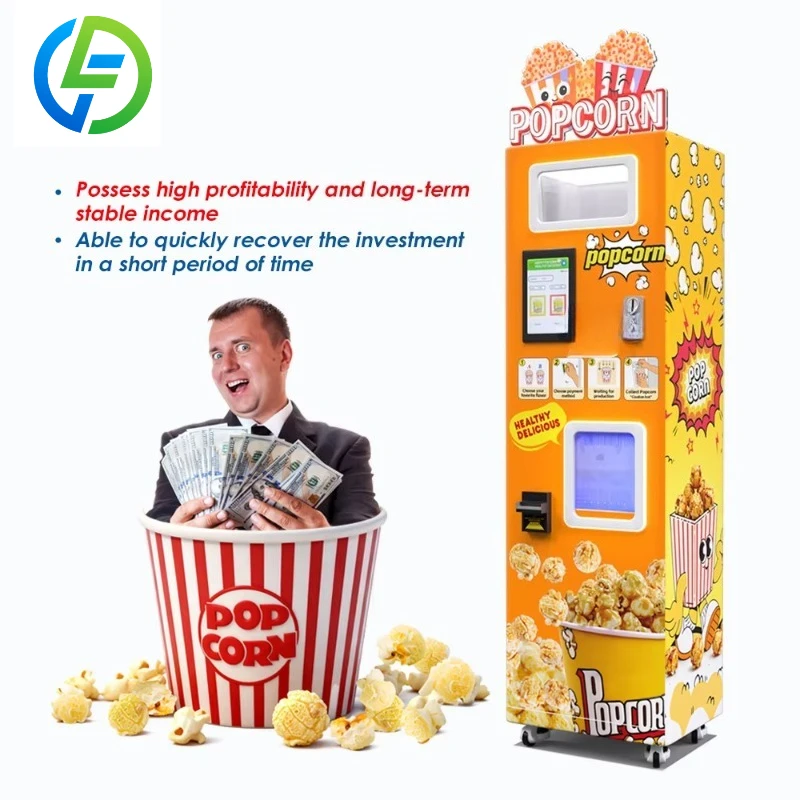 Customized Popcorn Vending Machine Dual Material Tanks, Coin/Bill/Credit Card Payment Supported