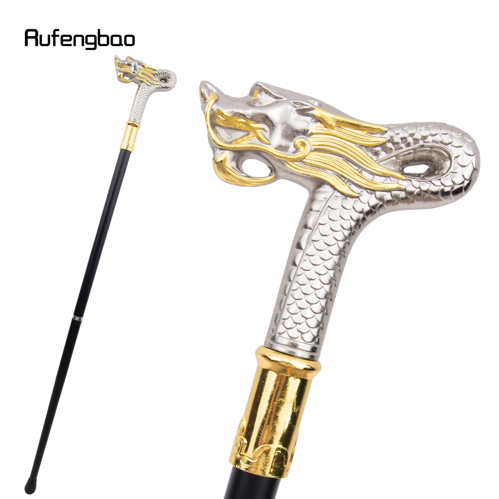 Golden White Dragon Head Fashion Walking Stick Decorative Stick Cospaly Vintage Party Fashionable Walking Cane Crosier 90cm