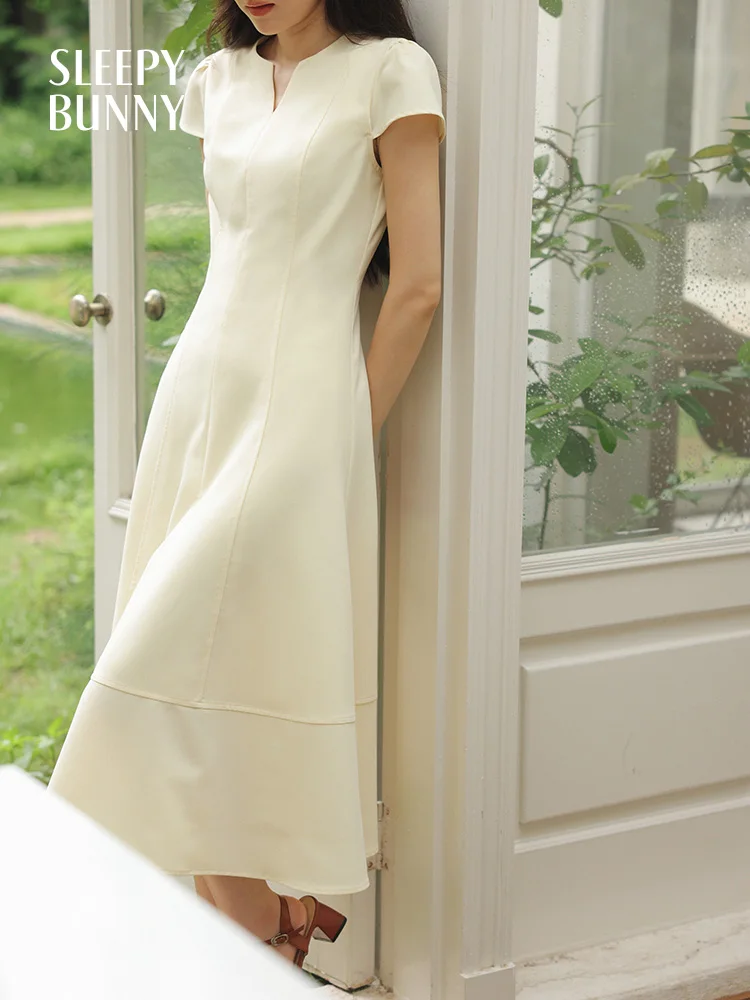 

Elegant Slim Fit Maxi Dress Women Summer Short Sleeve A-Line Dress Petite Waist Shaping Long Dress Formal Casual or Daily Look