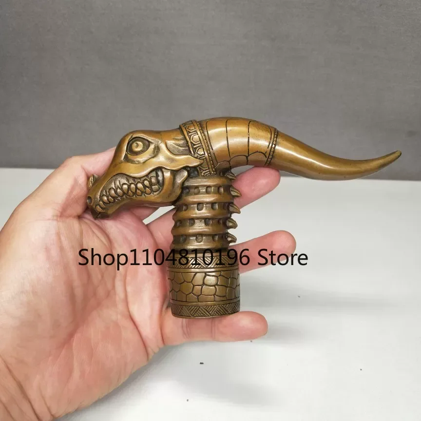 Chinese Old Bronze Hand Carved Crocodile Statue Cane Walking Stick Head