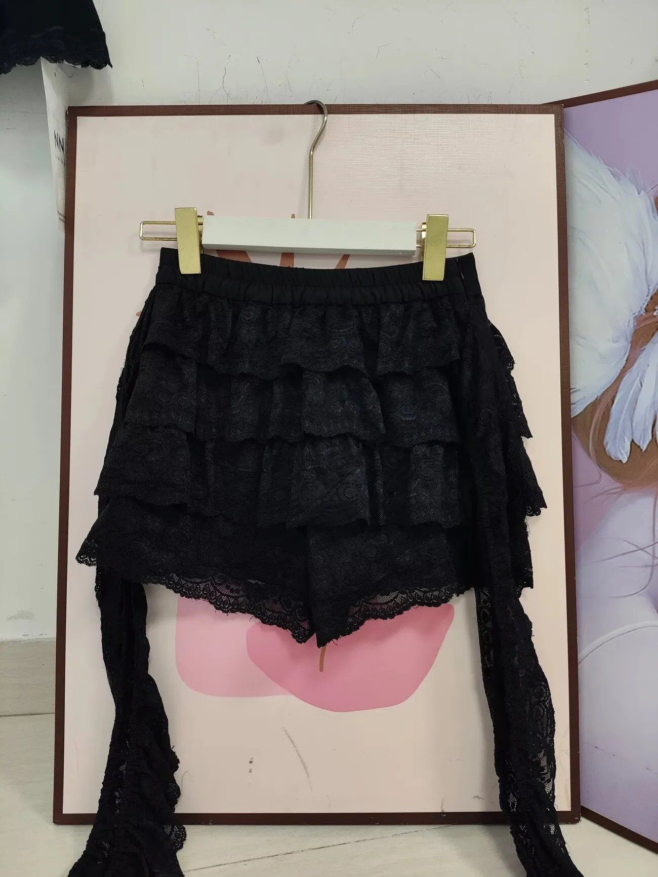 Aesthetic Gothic Lolita Black Lace 3 Piece Skirt Set Women Puff Sleeve Cardigan+Bow Cami Y2K Tops+Cake Mini Skirt Kawaii Outfit