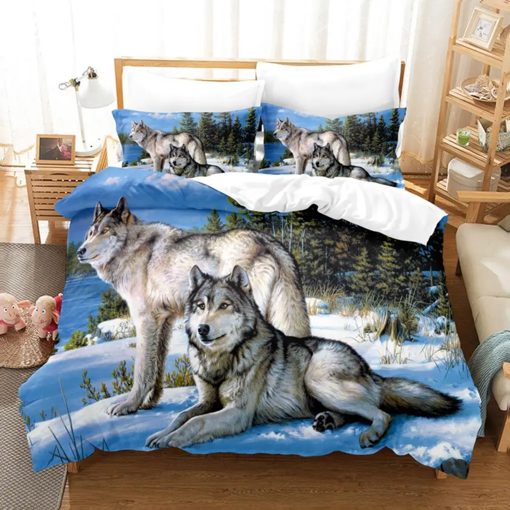 Wolf Moon Bedding Set Animal 3D Polyester Pillowcases Quilt Cover Home Decor Gift Twin King Queen Duvet Cover Set