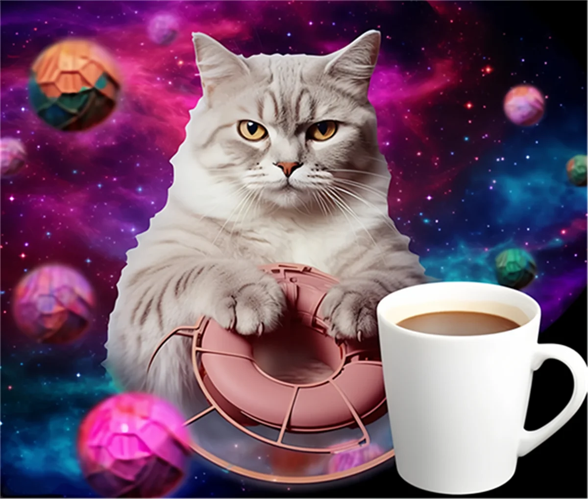 

jigsaw puzzles for Adults kids The Space cat Holds a Cup of Coffee and white Glazed Donut Formation wooden DIY Toys