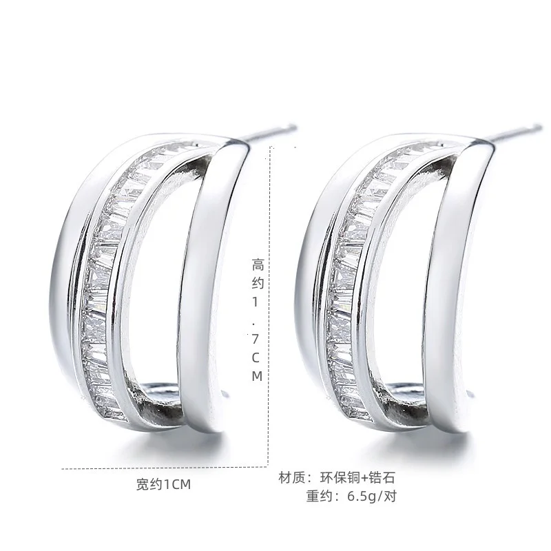 Female Silver Pendant Custom Jewelry Fashion Design Sense C-circle Three-layers Gold Color Temperament Earrings For Women