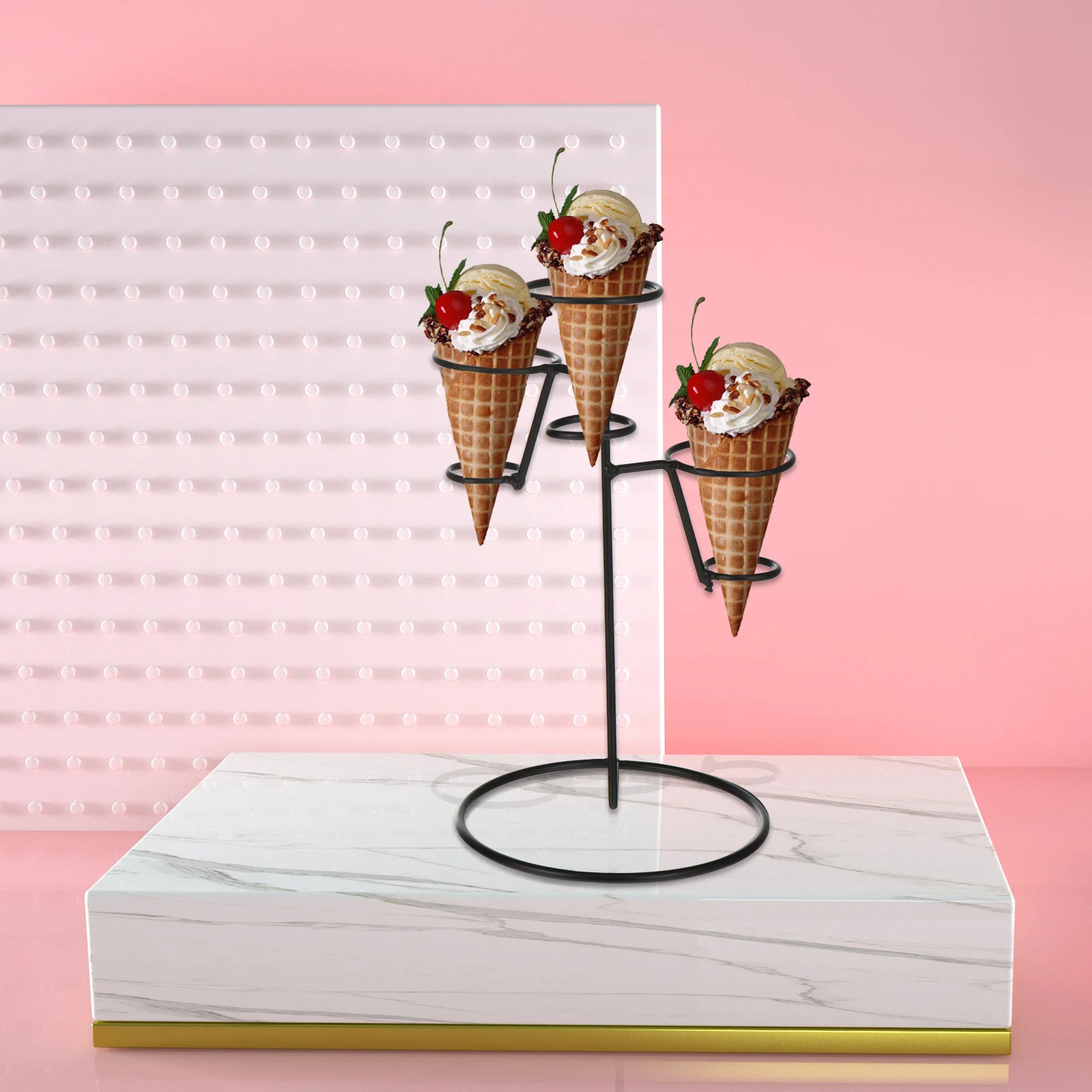 Ice Cream Rack Iron Art Cone Holder Party Stand Simple Ice Cream Display Rack for Food Snacks Iron Art Cone Holder