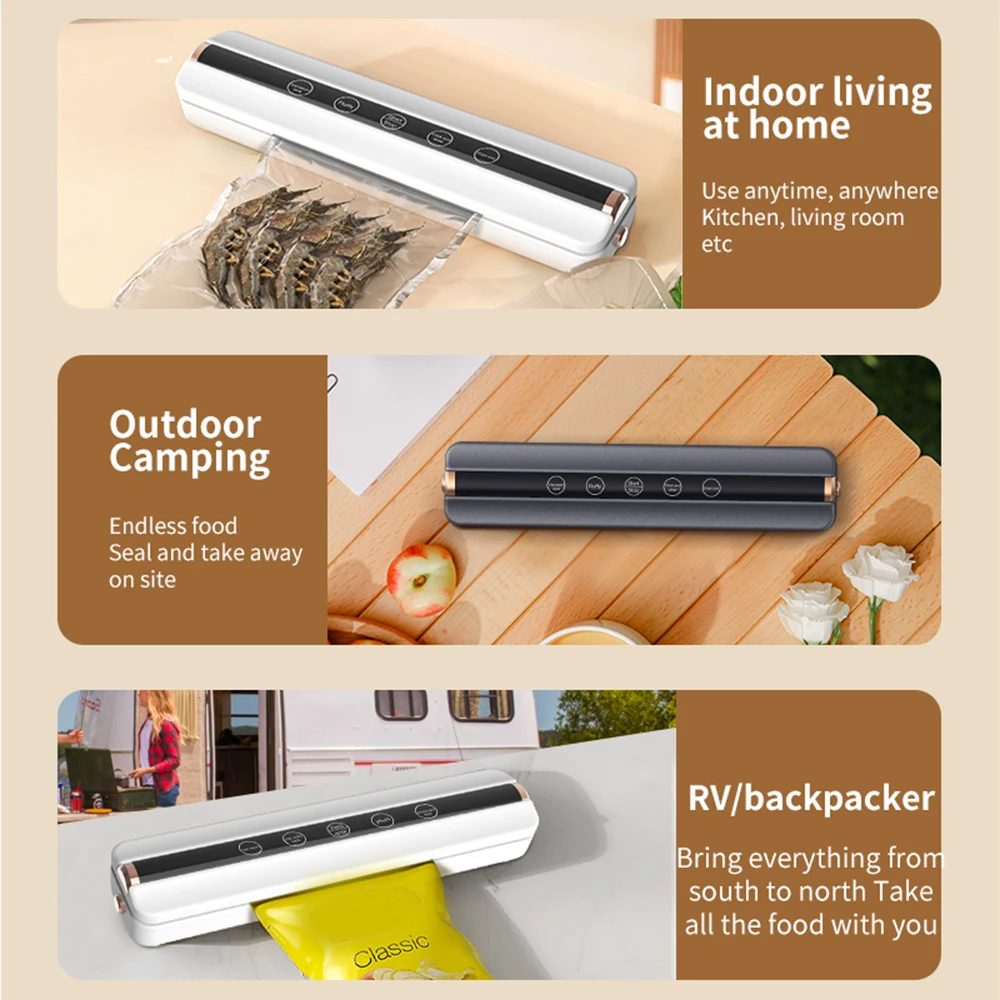 Food Vacuum Automatic Air Sealing Sealing Machine Home USB Wireless Wacuum Sealer 1500mAh 62KPa High-Suction Store Food Vacuum