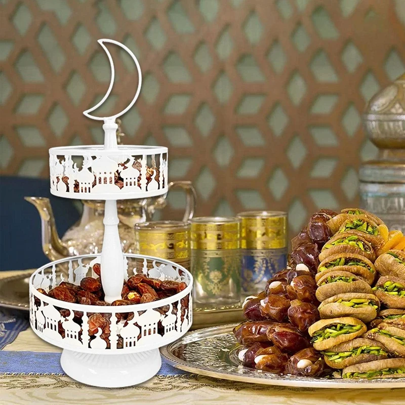 

Ramadan Tray Eid Mubarak Plate Muslim Metal Tray Party Serving For Breakfast Dinner Dessert Pastry Display Holder