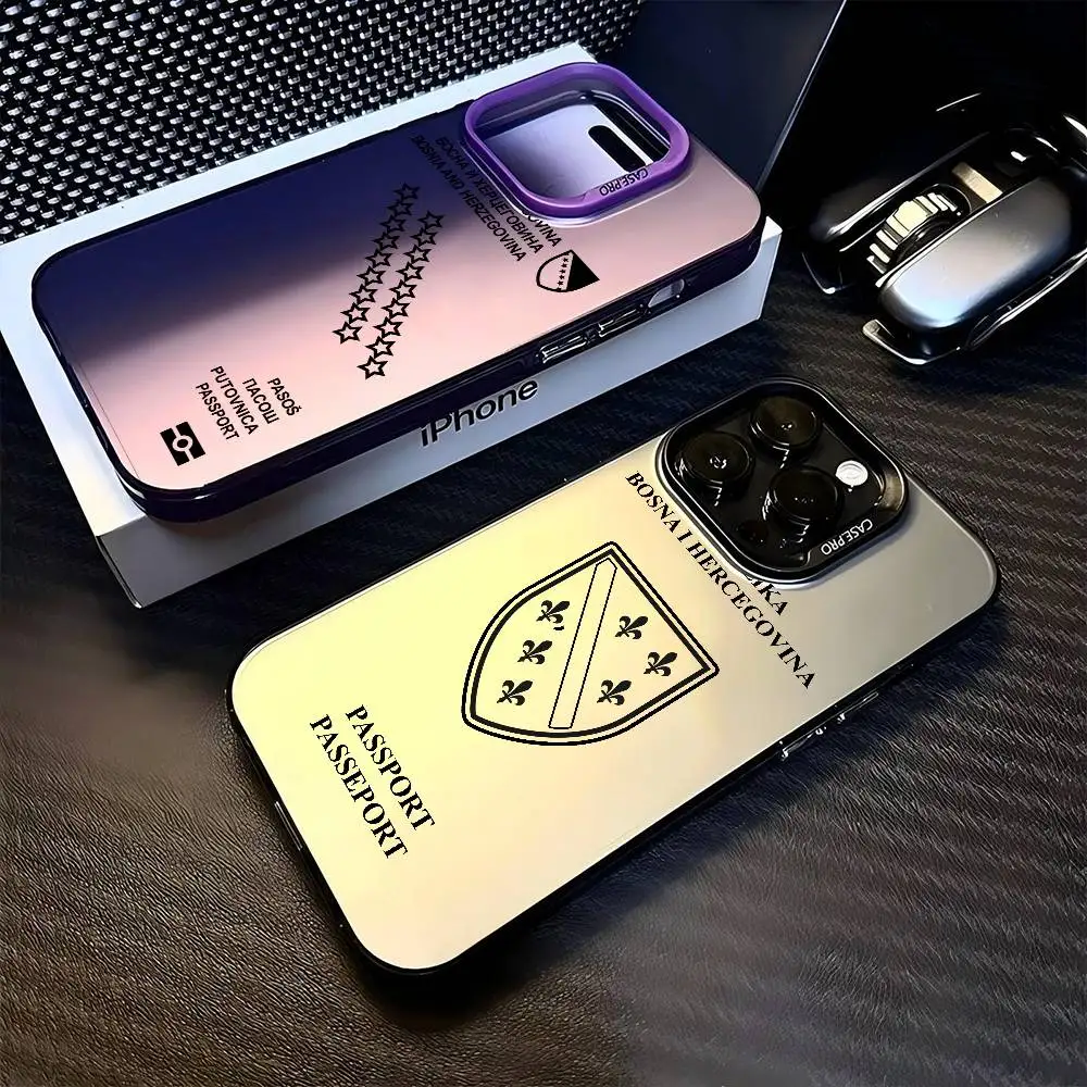 Image of Bosnien und Herzegowina Passhülle Farbe Silber Shell für iPhone 17 16 16e 15 14 13 12 11 Pro Max Plus stoßfeste Abdeckung