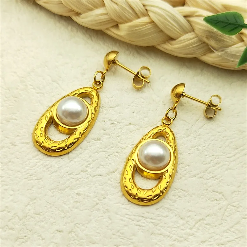 

Imitation Pearls Water Drop Shape Stud Earrings for Women Gold Color Stainless Steel Earrings Trend Cute Piercing Ear Jewelry