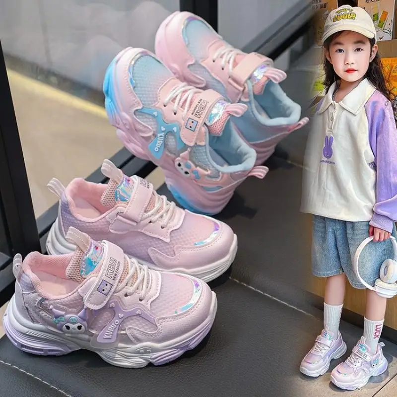 Anime Figure Girl Kuromi Cartoon Sneakers Sanrios Spring Autumn New Kawaii Cartoon Child Breathable Mesh Leisure Running Shoes