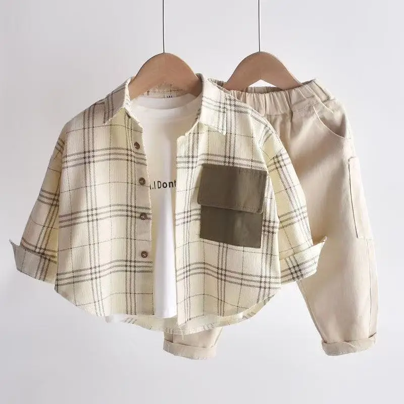 

Children's Clothing Boys' Shirts Spring and Autumn Children's Shirts Boys' Baby Shirts Long Sleeved Checkered T-shirt Boys' Tops