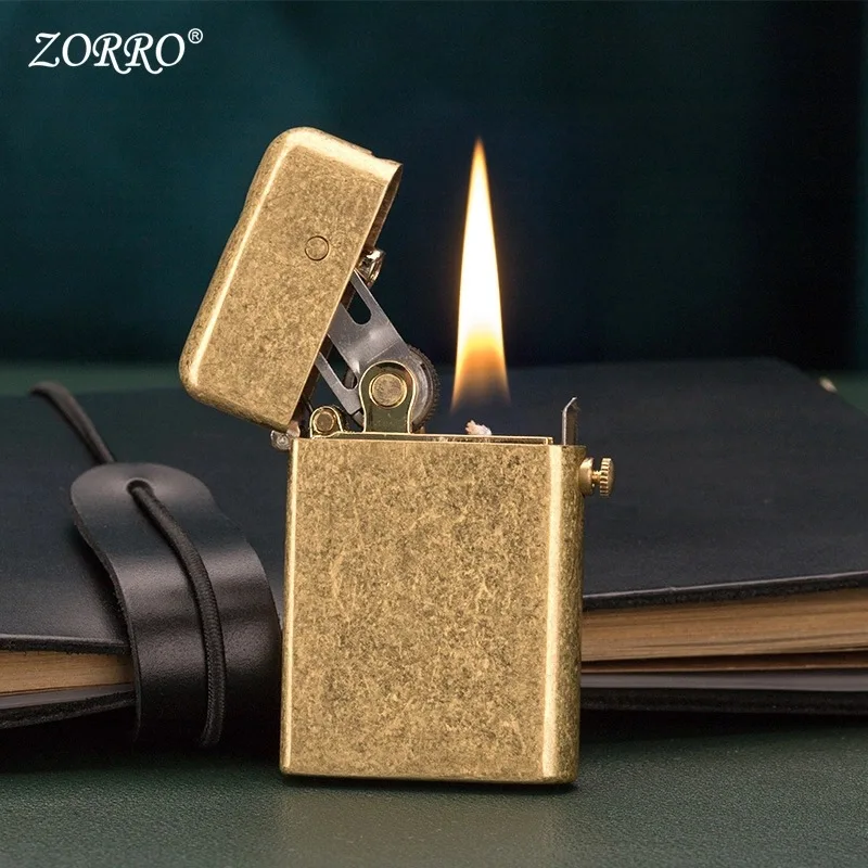 ZORRO Pure Copper Retro Kerosene Lighter Mechanical Safety Lock Design Waterproof One Key Ejection Ignition Smoking Accessories