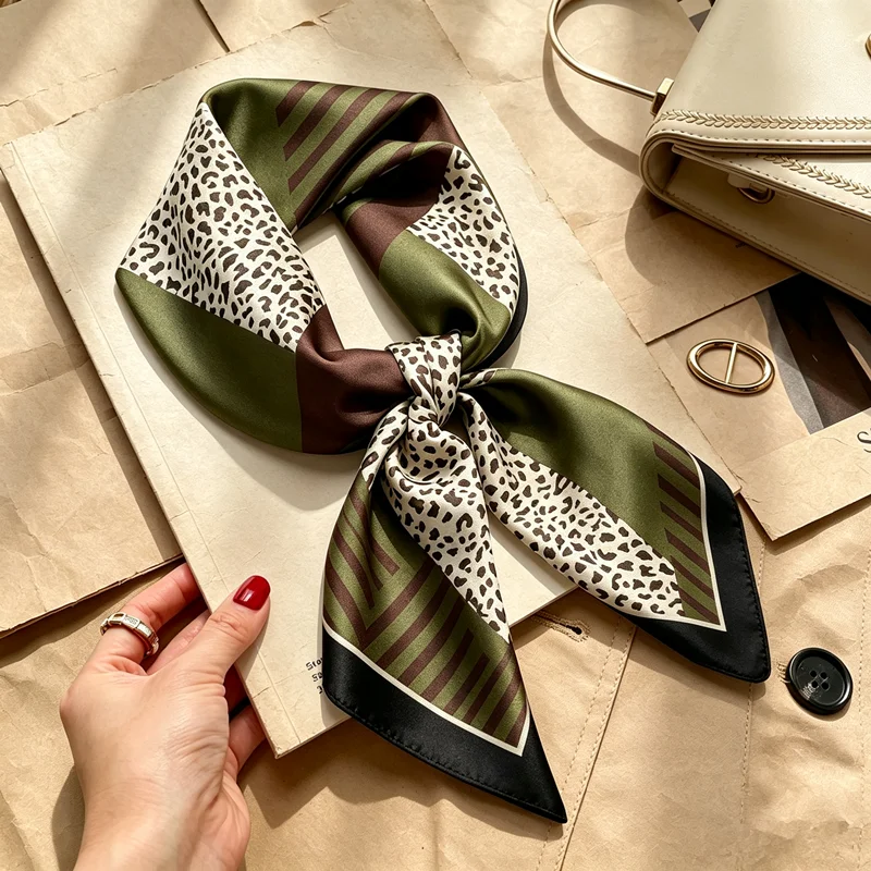 Silk Square Scarf Women Luxury Chain Print Kerchief Soft Satin Hairband Hands Bag Ribbon Foulard Hijab Neckerchief Headband