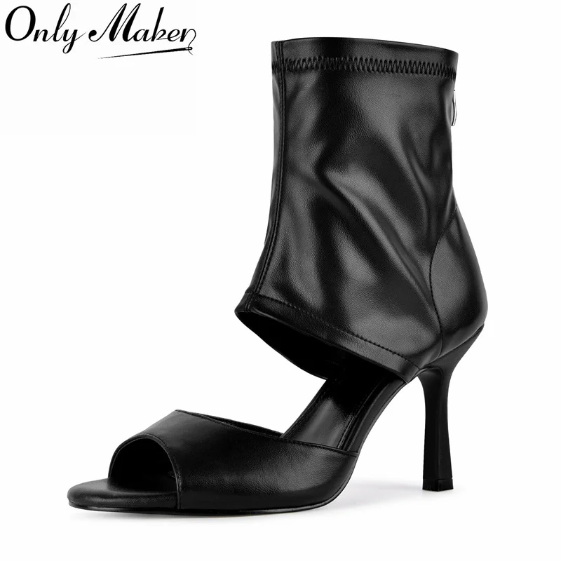 Onlymaker Women Open Thong Toe Faux Suede Knee High Boots Hollow Buckle Strap  Flip Flop Cutout Buckle Flat Sandal Boots
