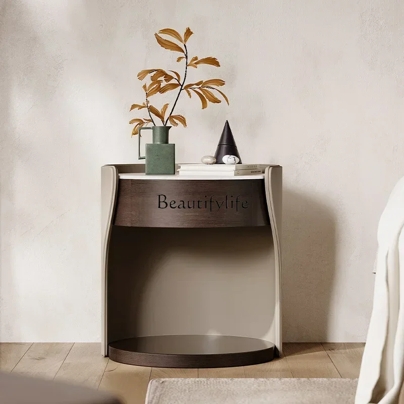 

LXItalian light luxury small side bedroom minimalist leather art Internet celebrity ins wind bedside cabinet
