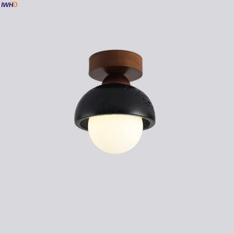 

IWHD Vintage Wabi Sabi LED Ceiling Lamp Living Room Decoration Bedroom Kitchen Loft Black Travertine Ceiling Light Lampe Plafond