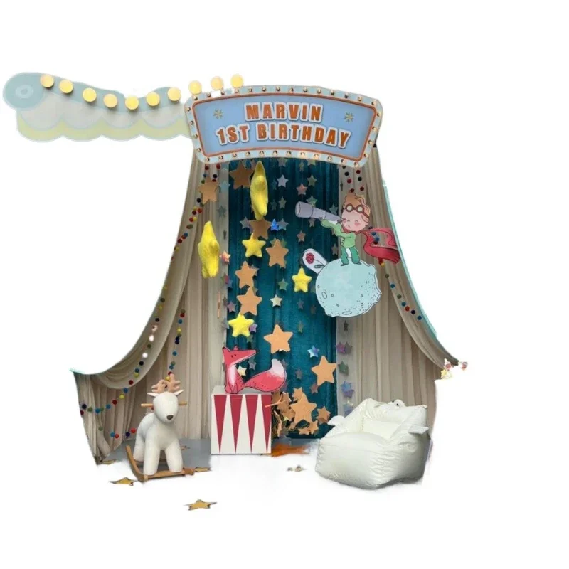 Circus tent first birthday party background kt board cloth curtain props physical material package