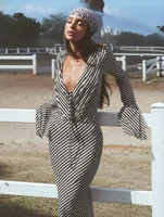2026 New Chiffon Stripe 2Pc Bikini Set Long Sleeve Backless Crop Tops Women Transparent Bodycon Skirts Sexy Beach Casual - Image 5