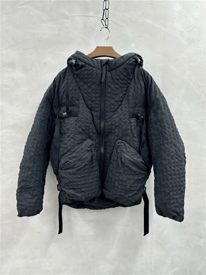 Dark Retro Functional Workwear Duck down Jacket Winter Thicken Thermal Hooded Design Sense Fashion