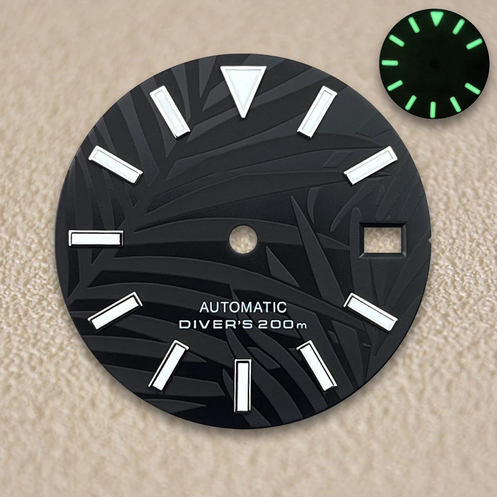 28.5 مللي متر S شعار أوراق الخيزران الهاتفي NH35/NH36/7S/4R الحركة اليابانية الأخضر مضيئة ساعات عالية الجودة تعديل الملحقات #3