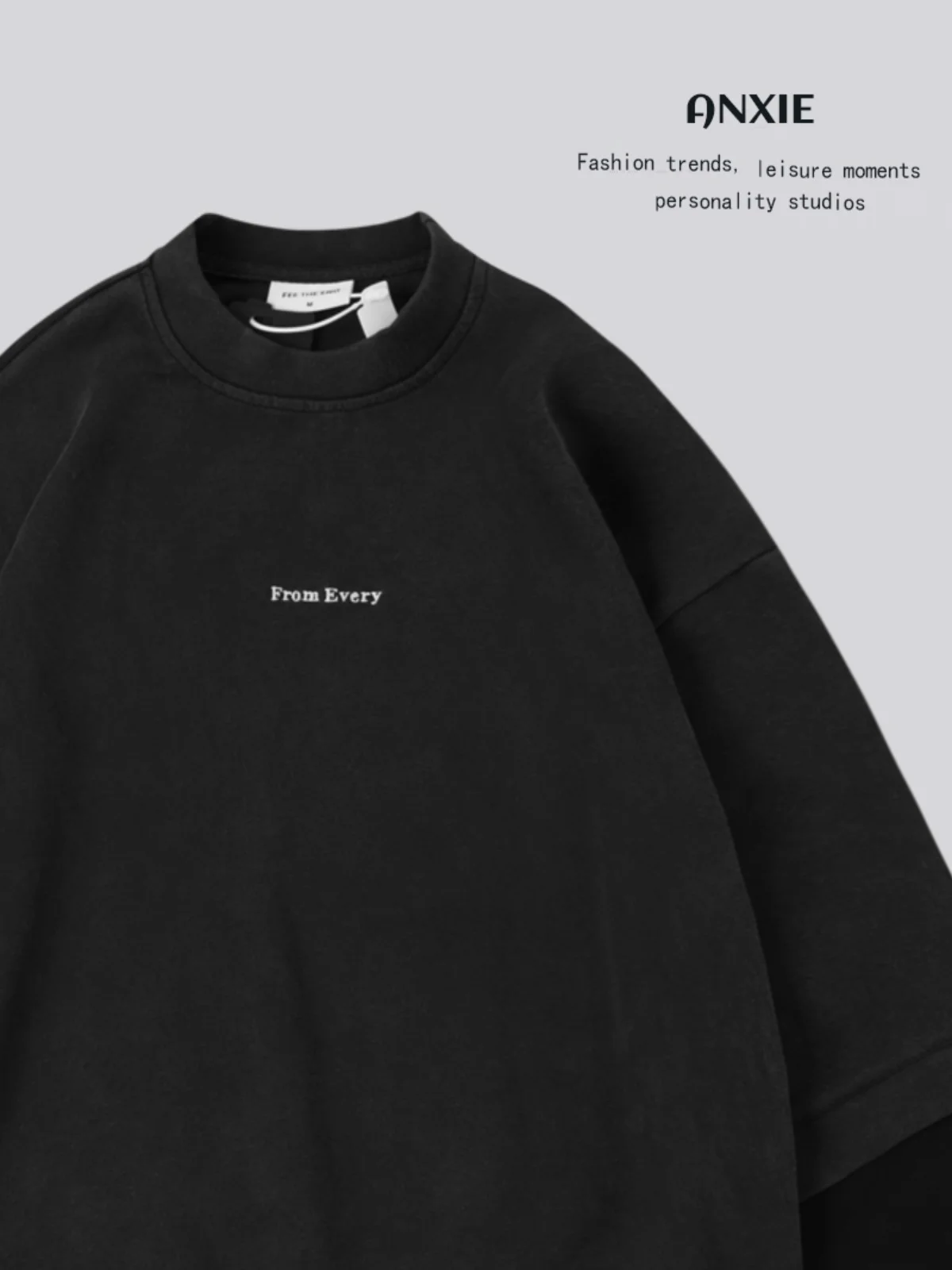 

ANXIE Loose Couple Hoodies Spring Autumn Small ence Design round Ne Casual Loose Fit ex Sweatirts