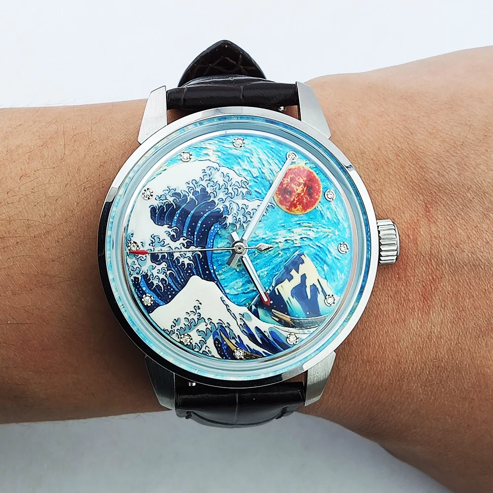 ساعة ميكانيكية رجالية فاخرة 42 ملم موجة خضراء C3 مضيئة الهاتفي الياقوت الزجاج MIYOTA8215 ساعة أوتوماتيكية 10ATM ساعة مقاومة للماء