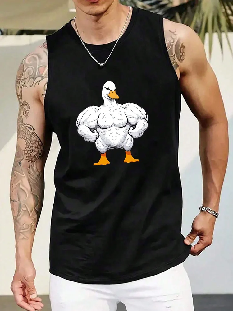 

3D Muscle Duck Print Summer Casual Men's Tank Top Urban Street Fashion Outdoor Sports Sleeveless T-Shirt for Men